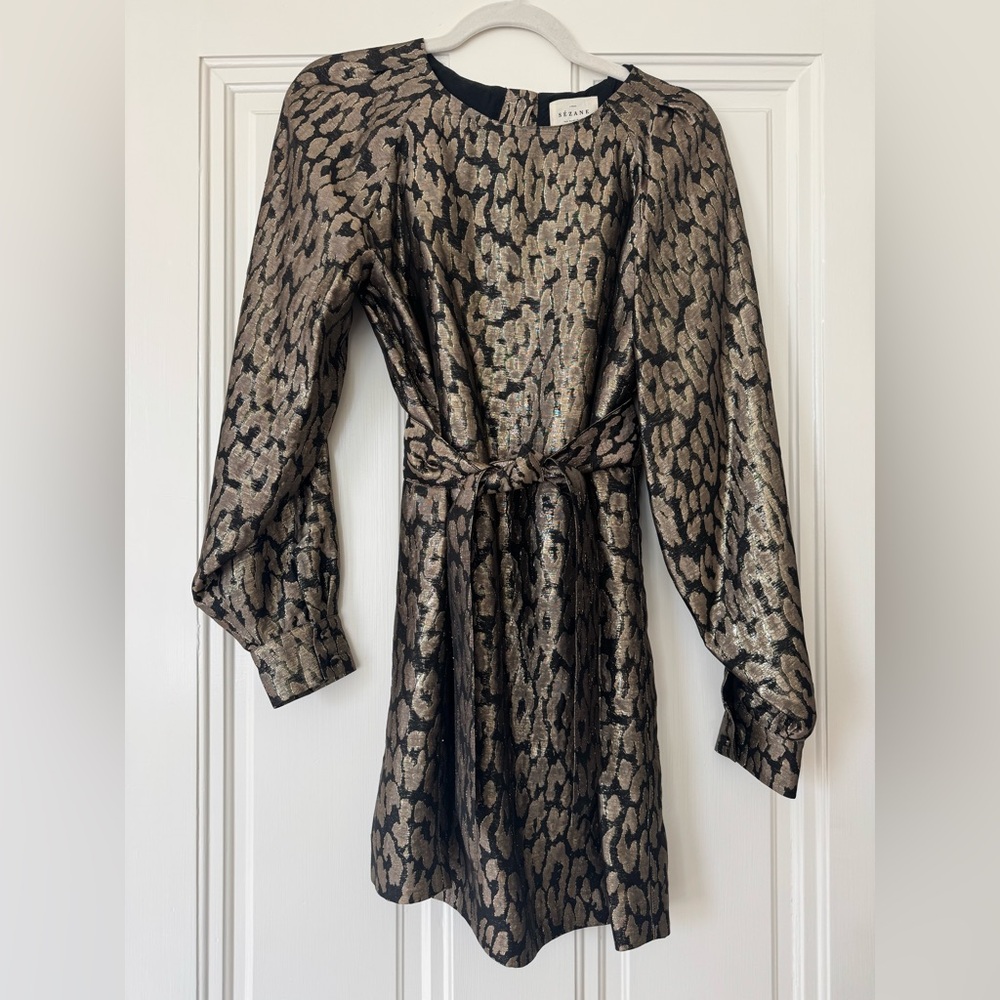 Sezane Long-Sleeve Metallic Mini Dress